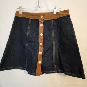 Teen Women's Mini Skirt Denim Indigo Rein Blue Tan XS